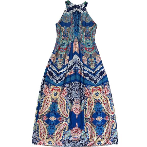 Ranna Gill Anthropologie Jewel Embellished Pleated Boteh Maxi Dress Multi Size 8 - Picture 4 of 15